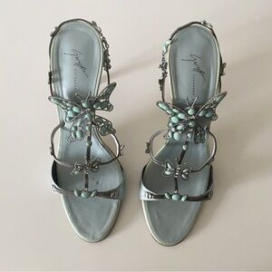 Giuseppe Zanotti S/S 2001 Vintage Blue Stone Butterfly Sandal Heels
